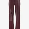 Rechte Vegan leren cargo broek met middelhoge taille